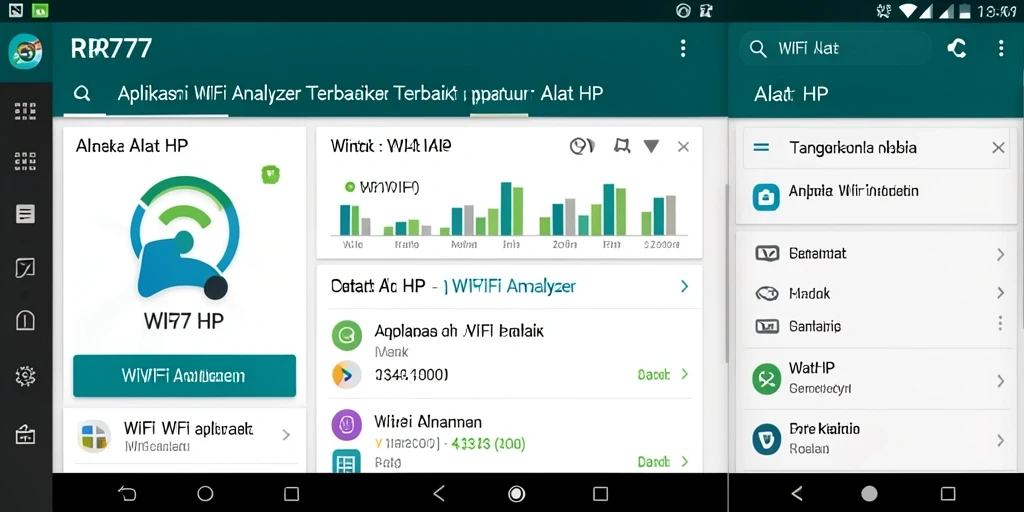 Tampilan antarmuka aplikasi WiFi Analyzer RR777 yang modern dan informatif.
