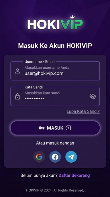 Tampilan halaman login hokivip