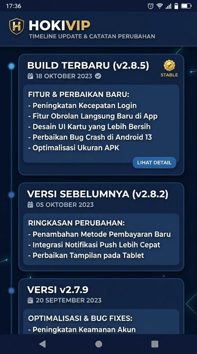 Tampilan riwayat versi hokivip
